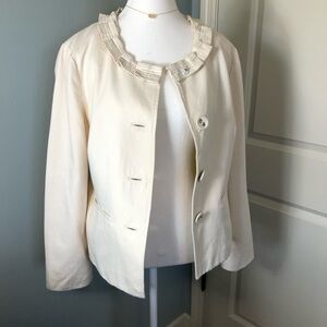 Boden Ruffled Collar Cream Blazer. Size 14
